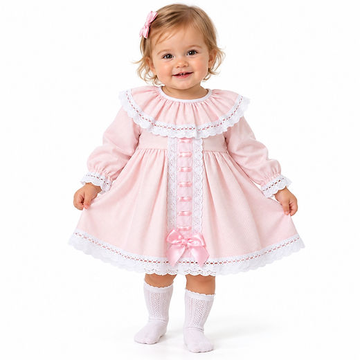 Baby Girls Pink Ribbon Slot Bow Dress