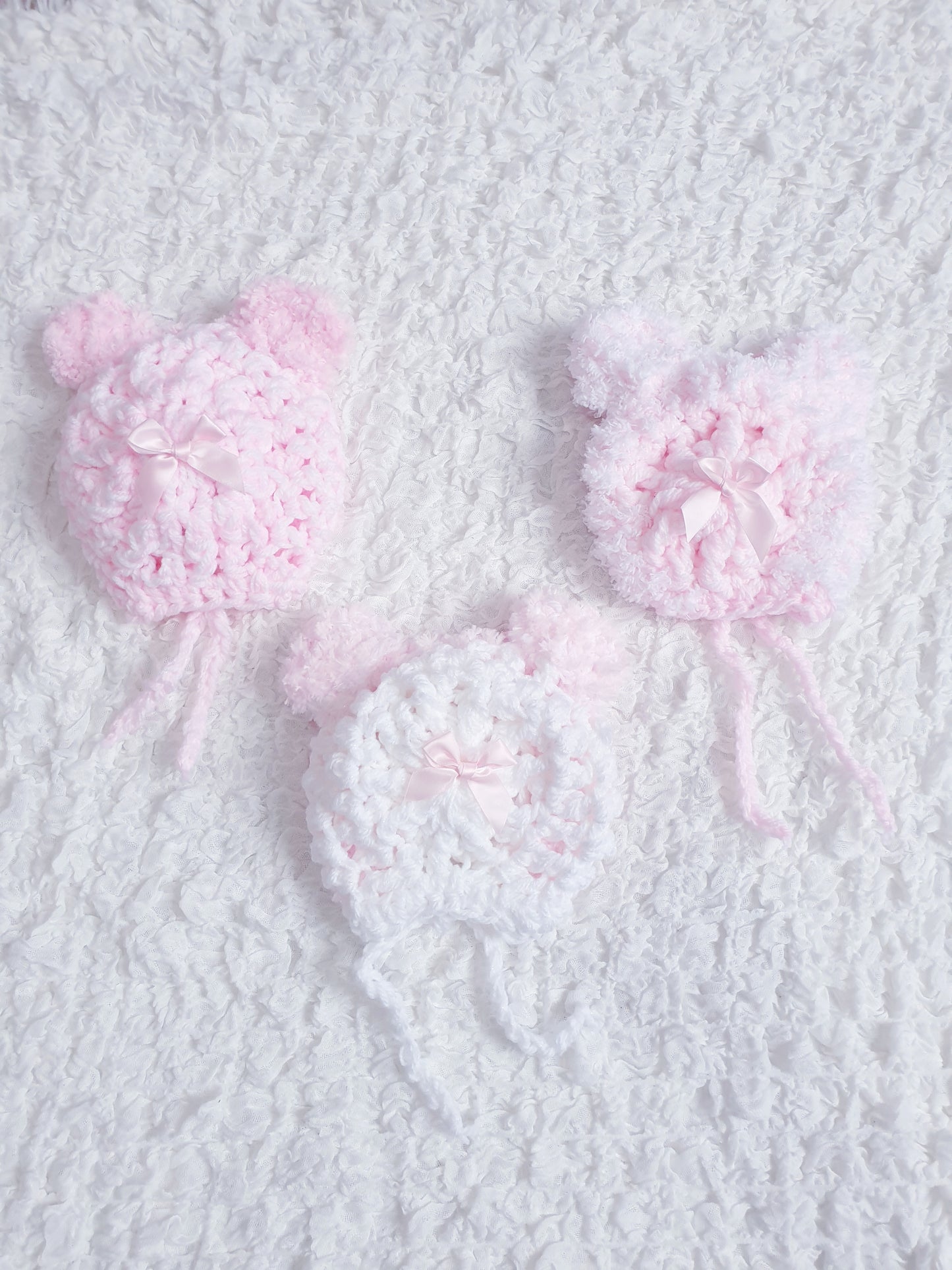 Baby Girls Teddy Ears Bow Knitted Bonnet