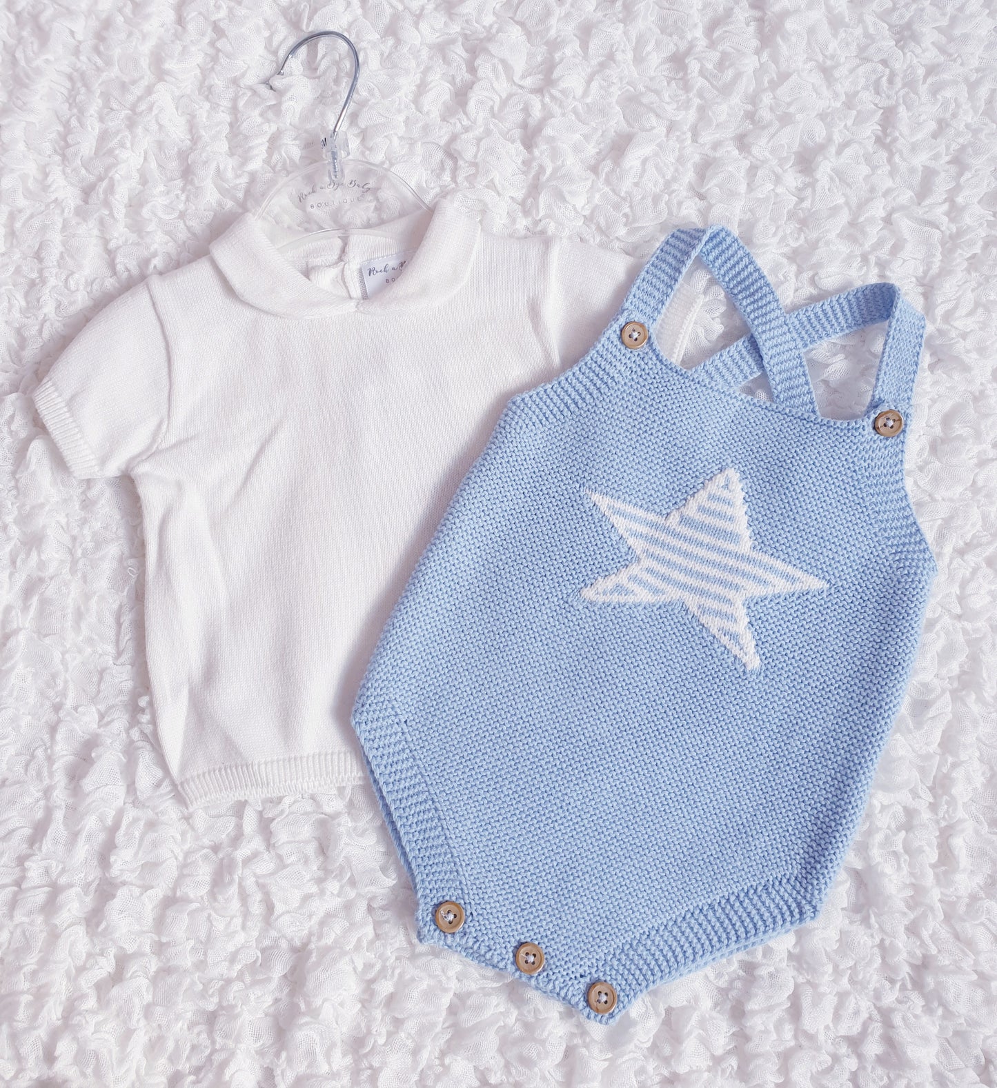 Baby Boys Blue Knitted Star Romper & Top