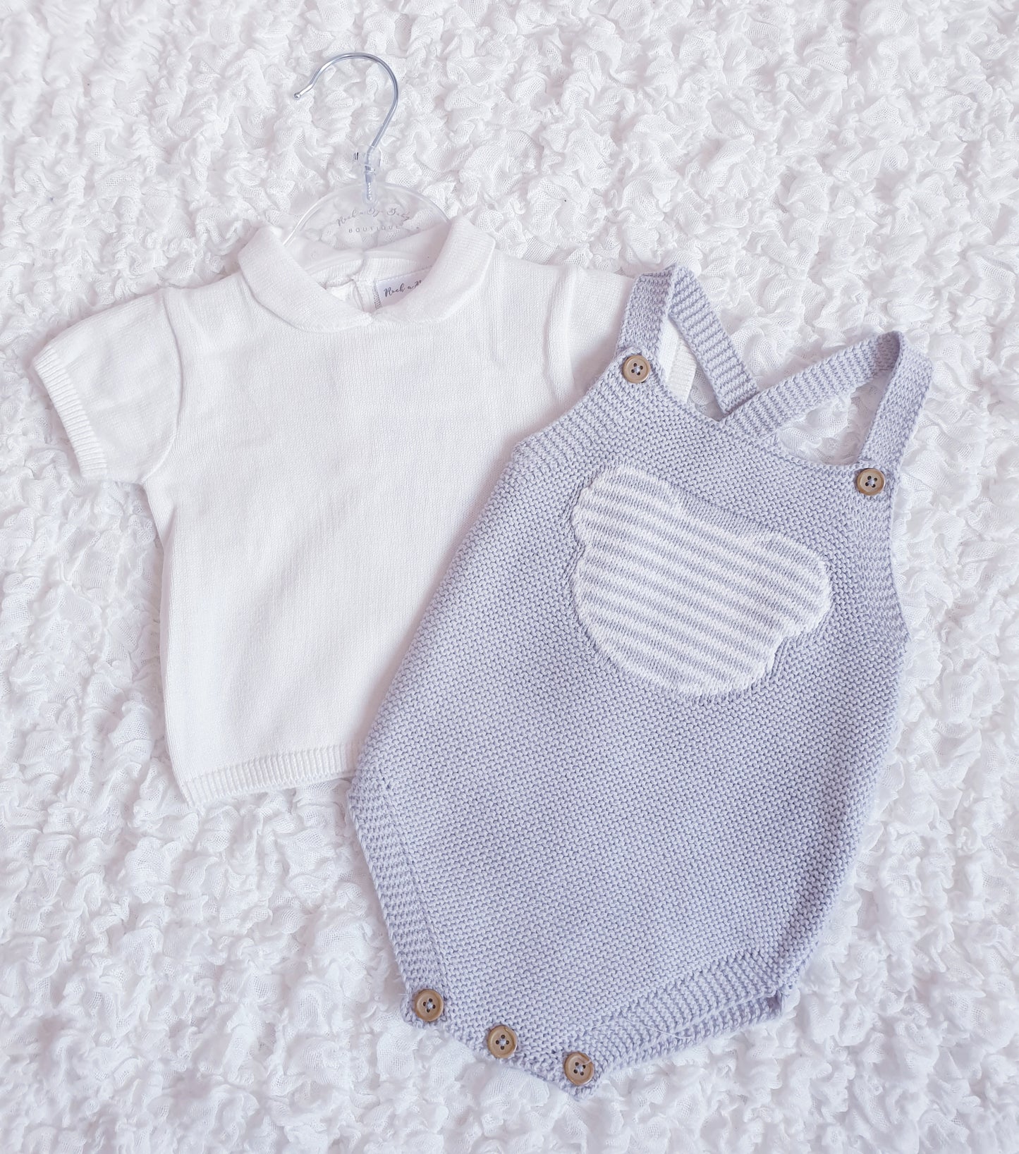 Baby Boys Grey Knitted Teddy Romper & Top