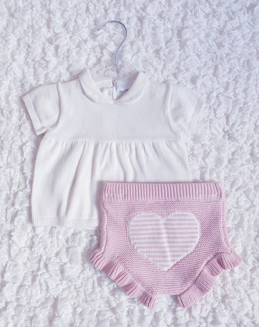 Baby Girls Pink Knitted Heart Jam Set