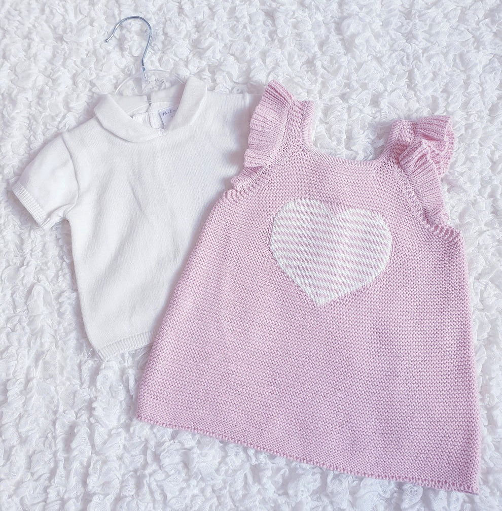 Baby Girls Pink Knitted Heart Dress & Top
