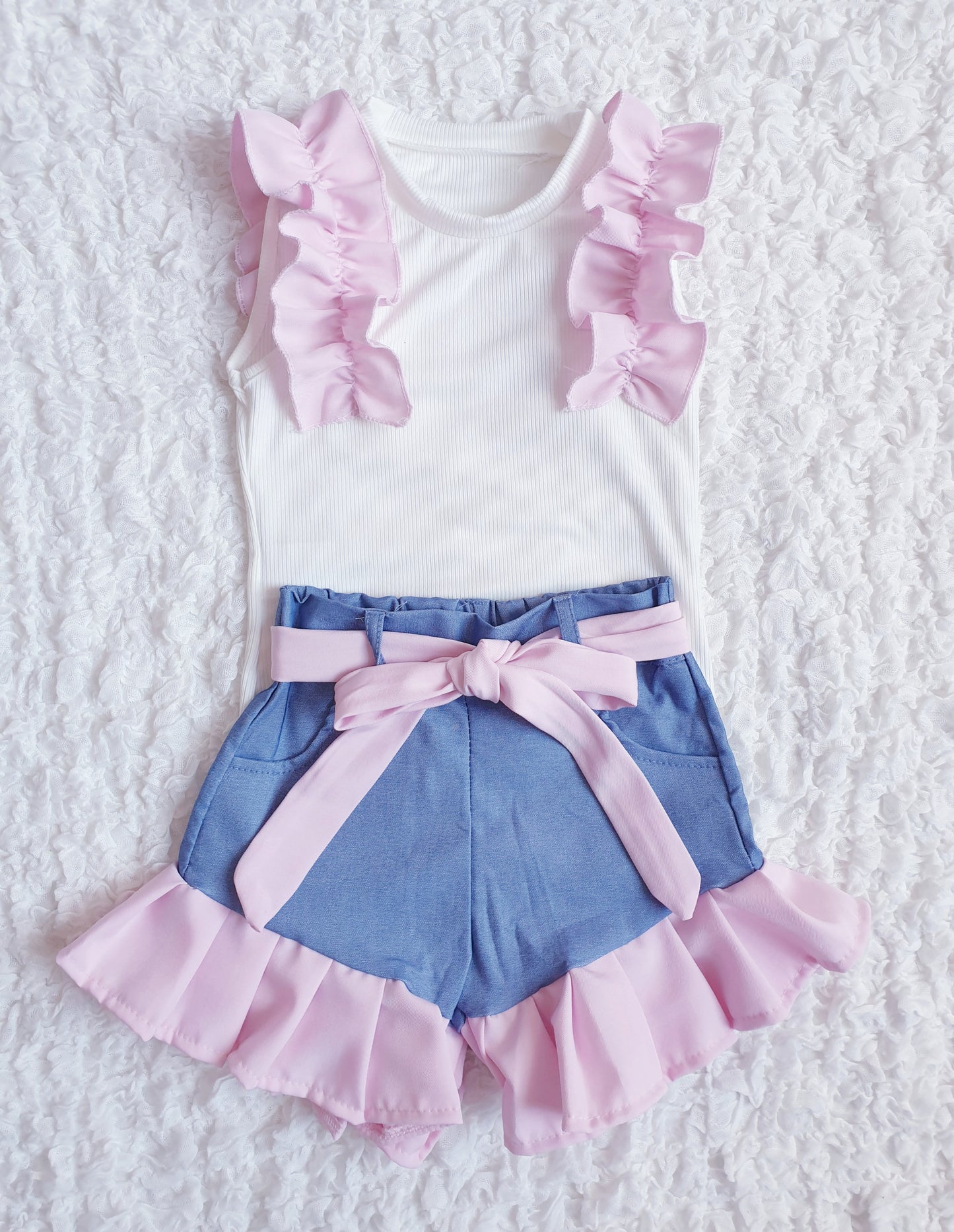 Girls Pink Ruffle Shorts Set - Small Sizing
