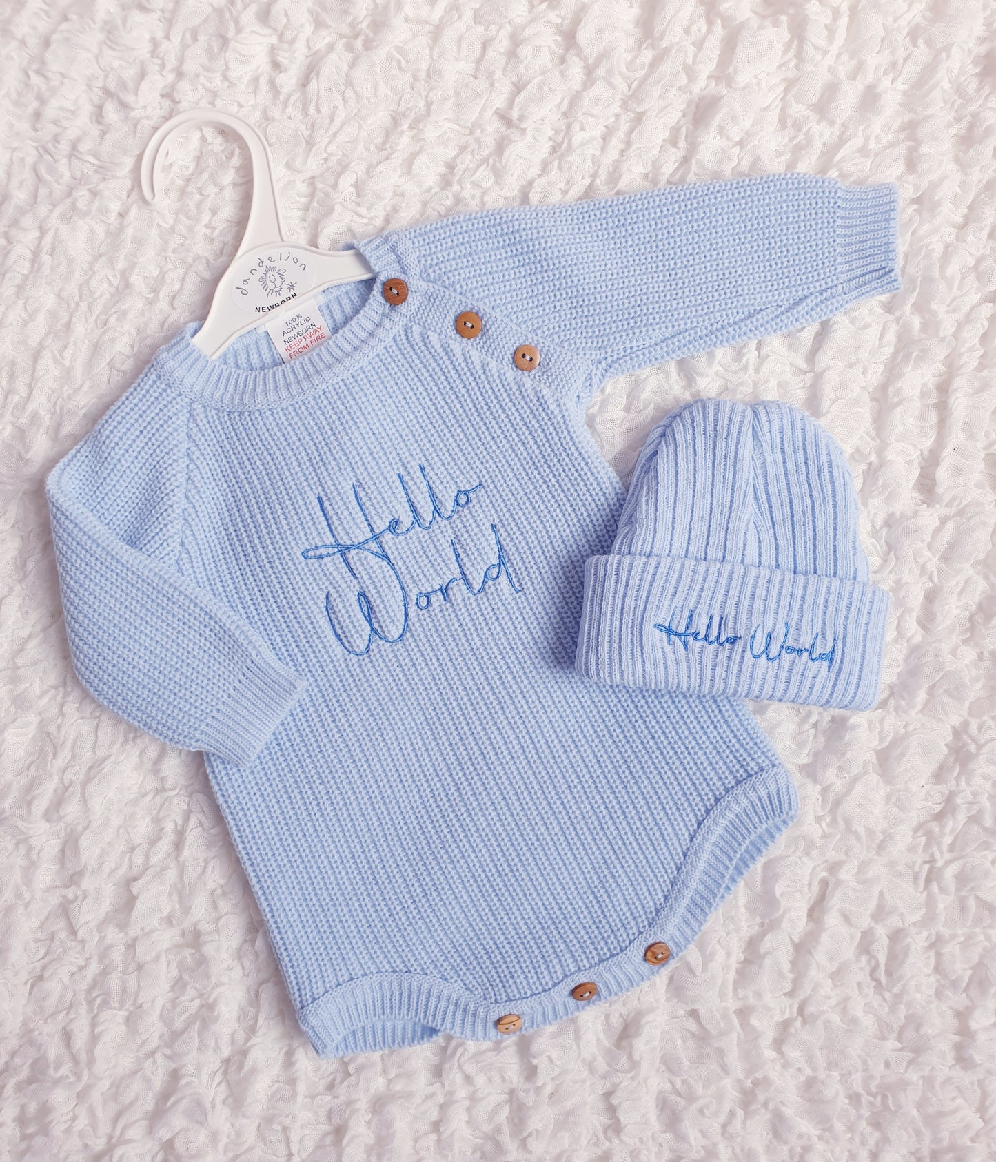 Baby Girls/Boys Hello World Knitted Romper & Hat