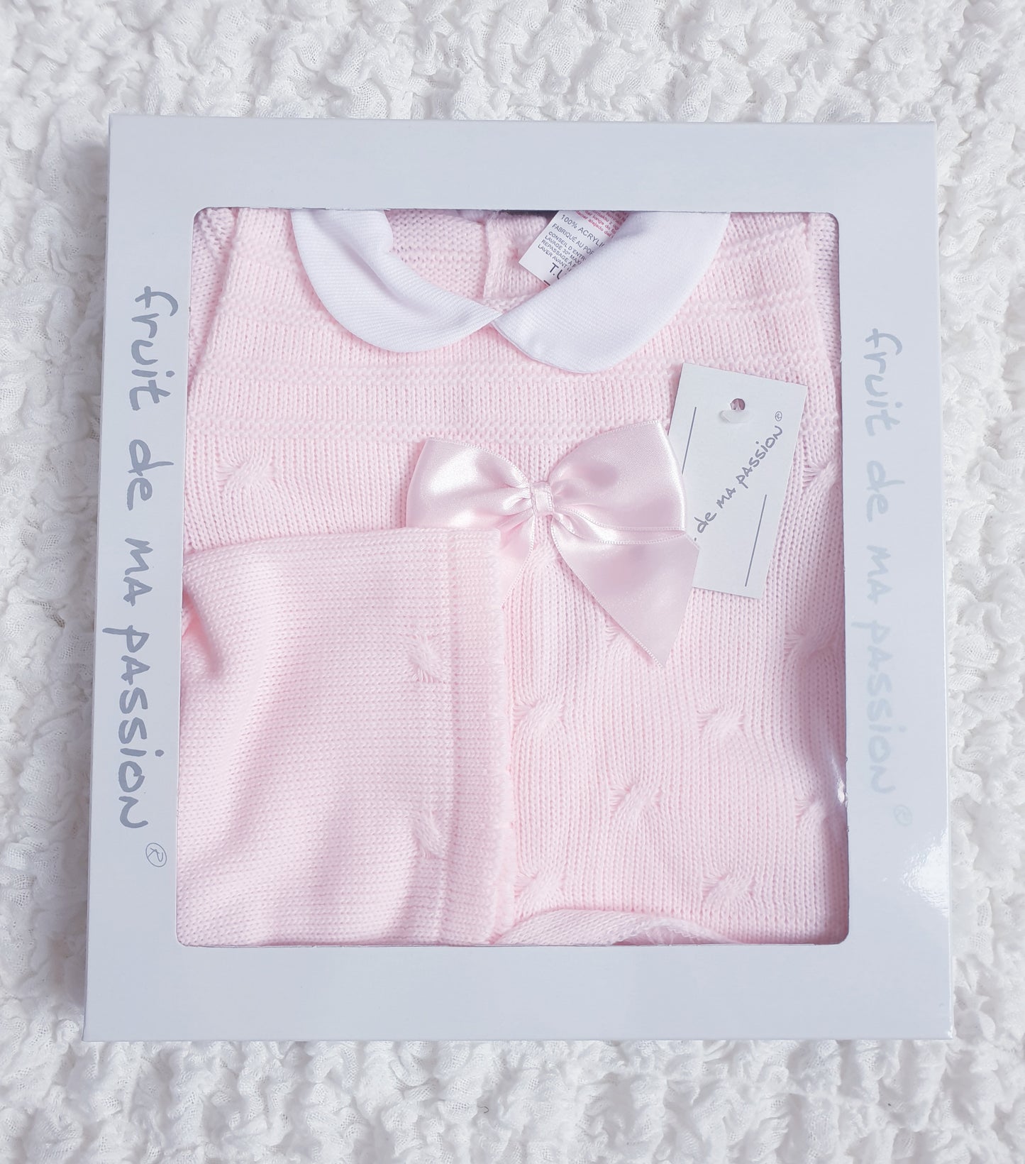 Baby Girls Spanish Pink Bow Knitted 3 Piece Set