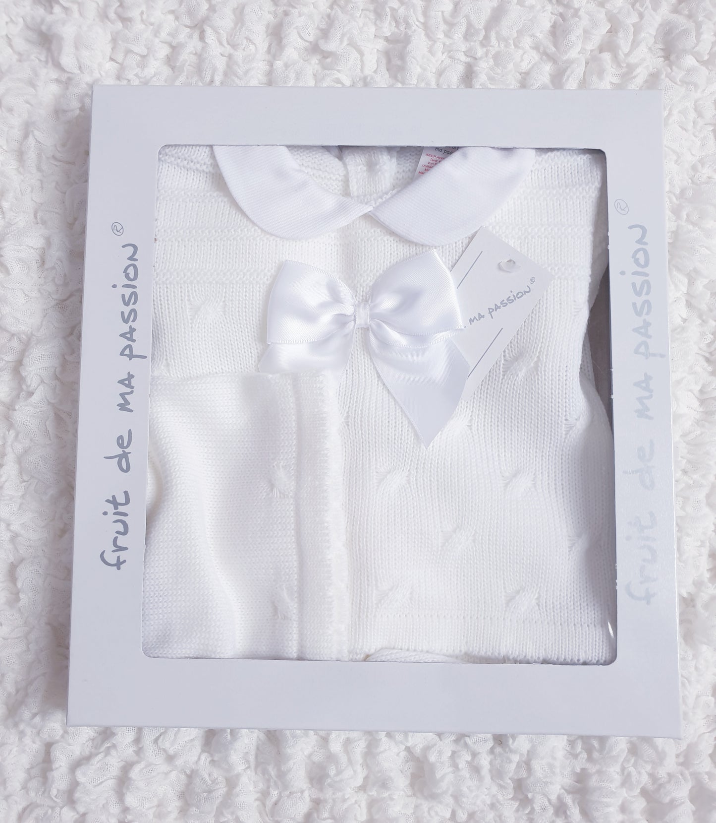 Baby Girls Spanish White Bow Knitted 3 Piece Set