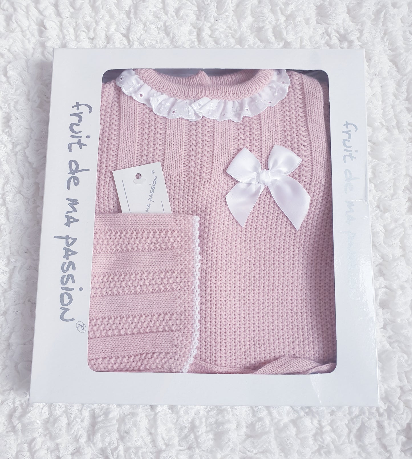 Baby Girls Spanish Dusky Pink Bow Knitted 3 Piece Set