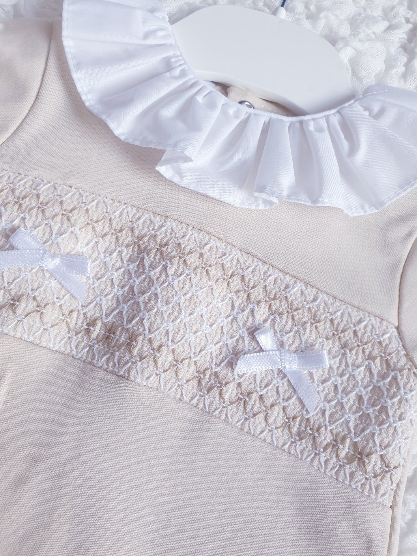 Baby Girls Beige Spanish Smocked Babygrow