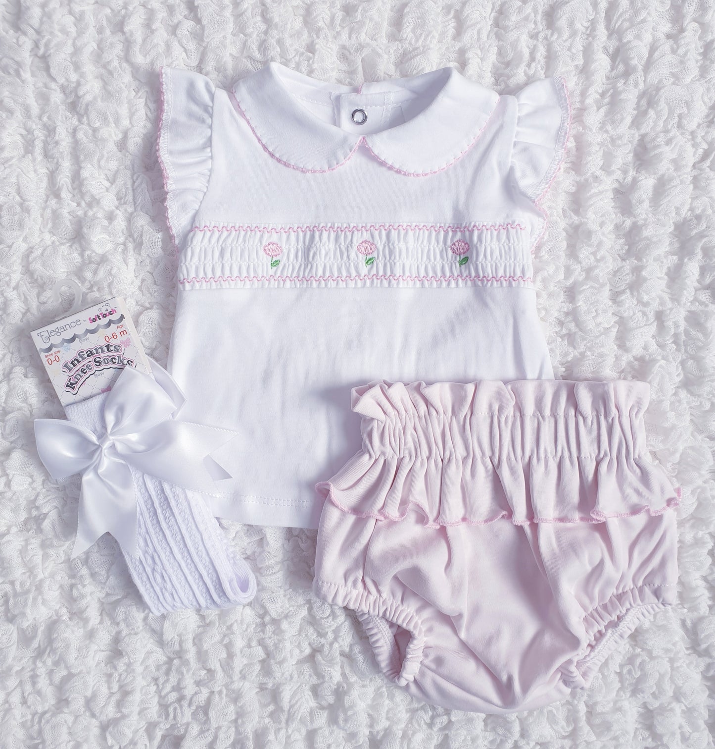 Baby Girls Pink Smocked Ruffle Jam Pants Set