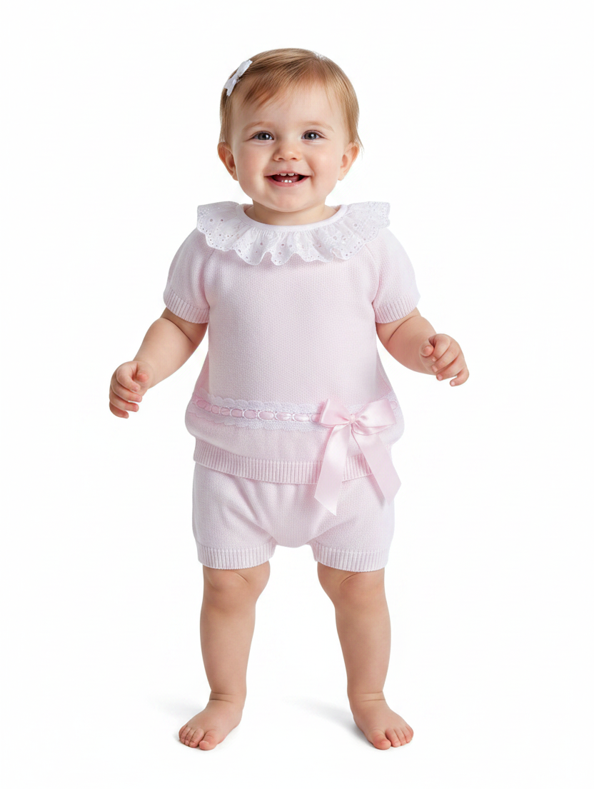 Girls Spanish Knitted Ribbon Bow Shorts Set