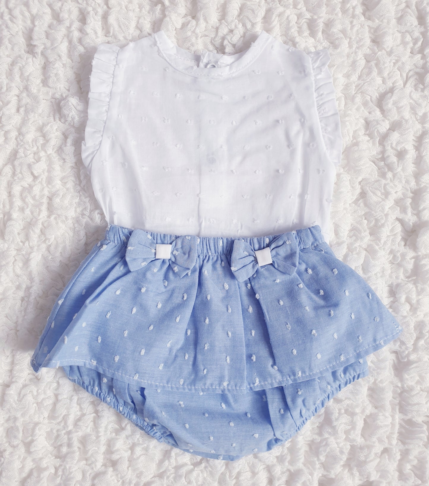 Baby Girls Blue White Frill Jam Pants Set