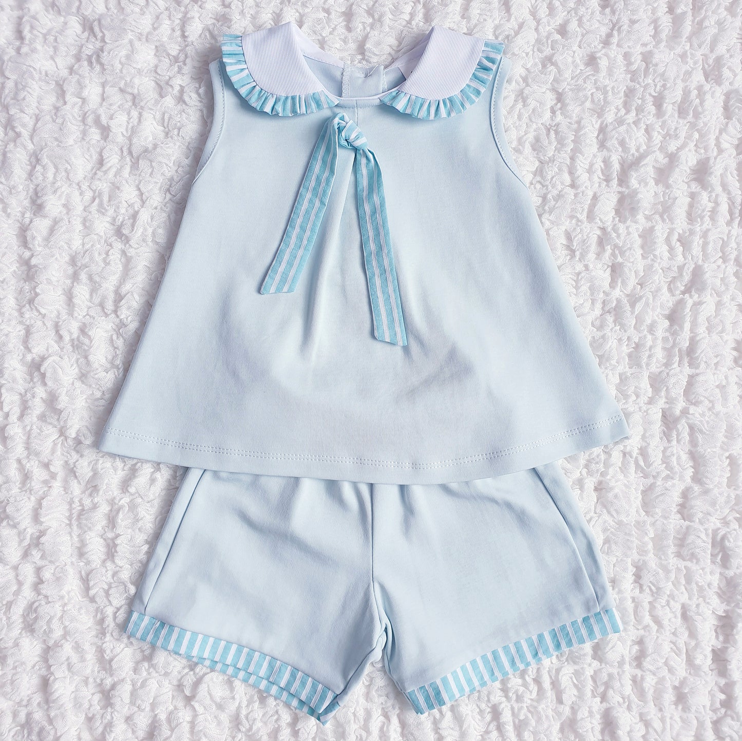 Girls Spanish Ruffle Collar Shorts Set Mint Pink Lemon