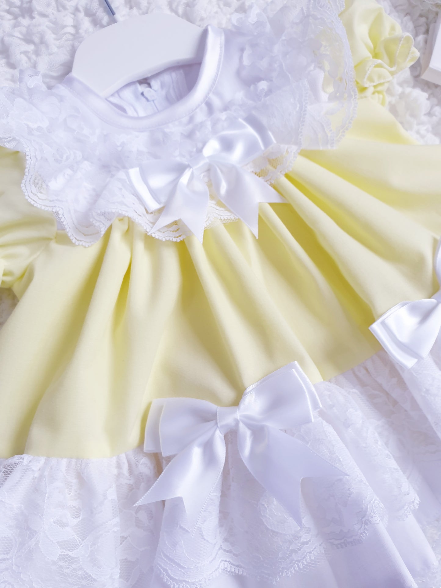 Baby Girls Lemon Puffball Lace & Bow Dress