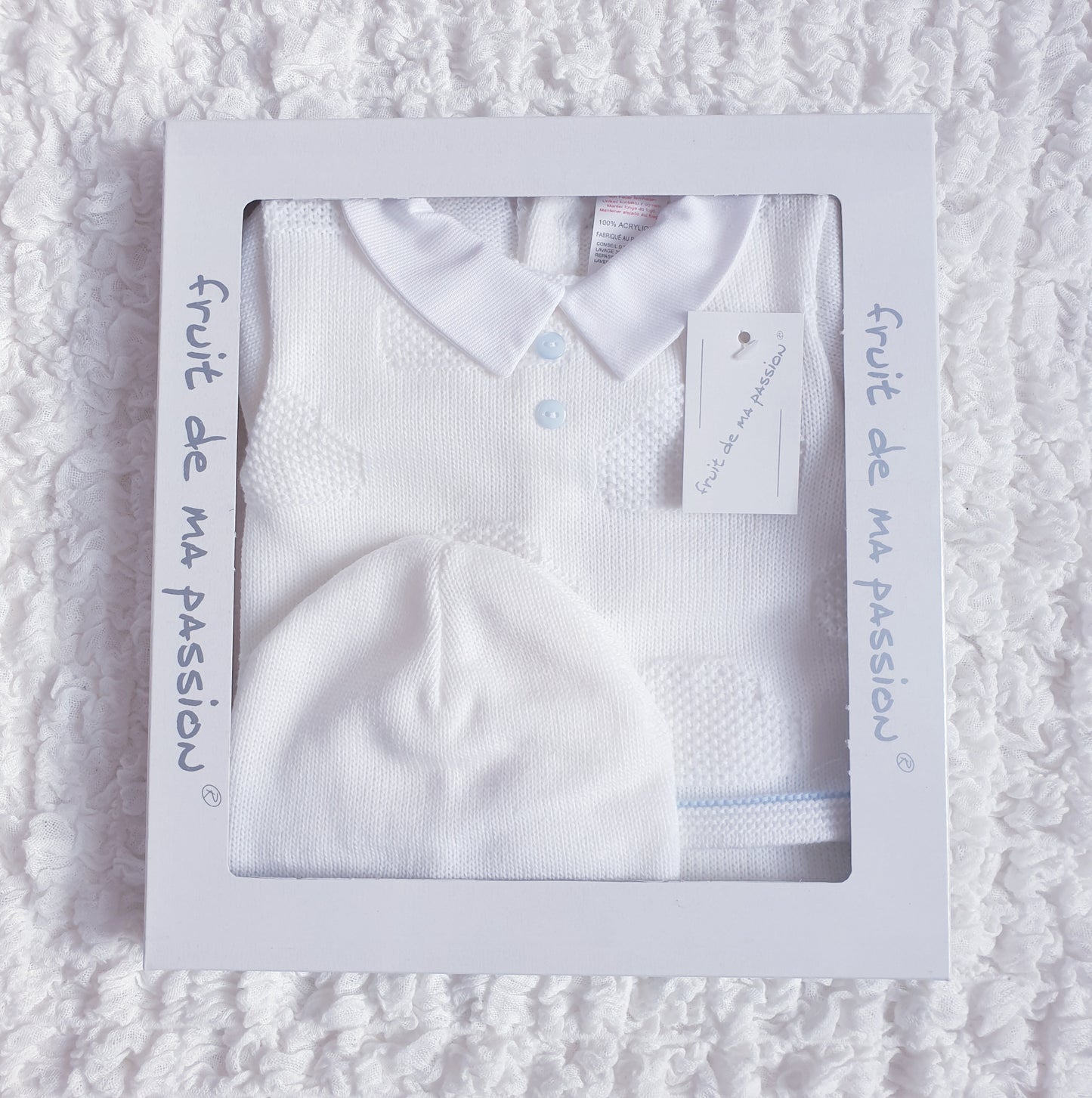 Baby Boys Spanish White Blue Knitted 3 Piece Box Set