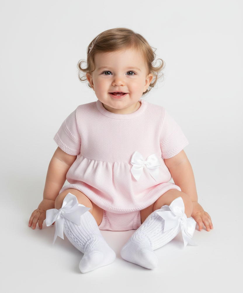 Baby Girls Knitted Bow Dress Pink Lemon