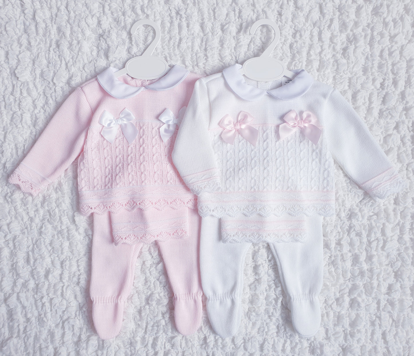 Baby Girls Spanish Knitted Set Pink White