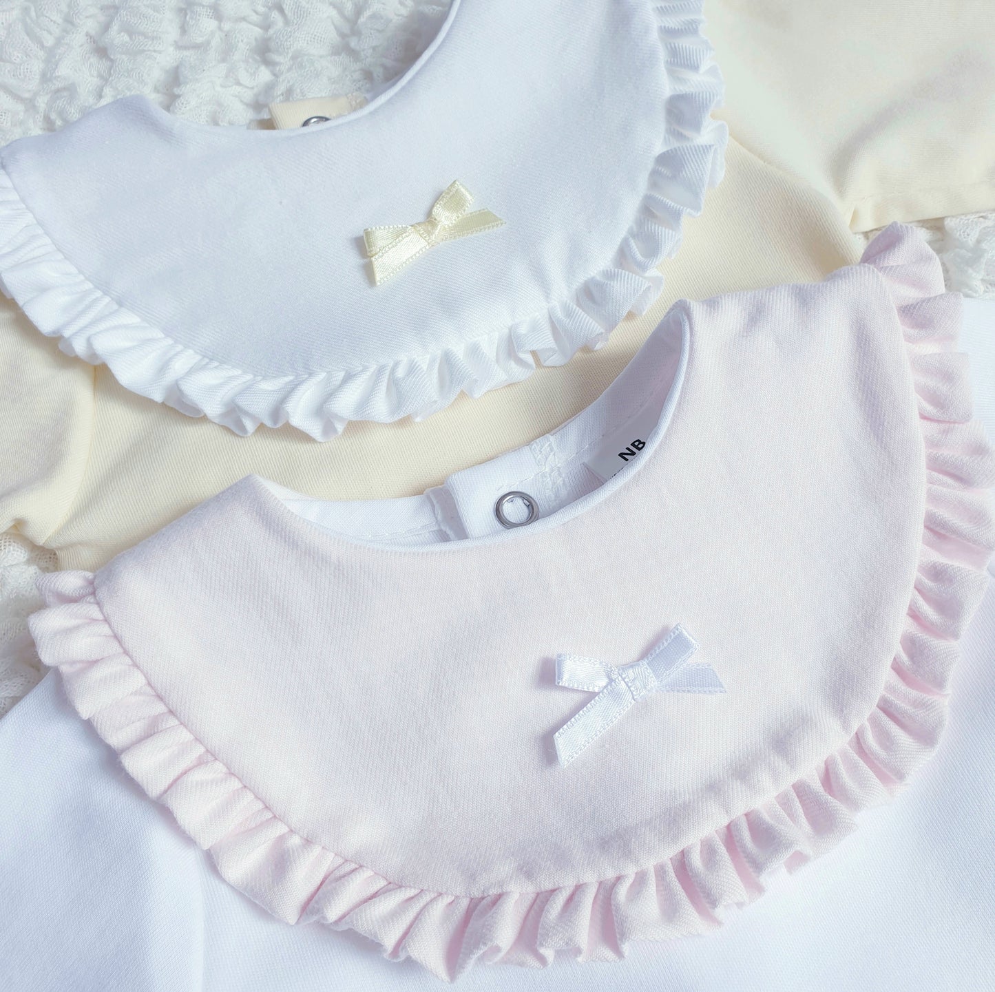 Baby Girls Frill Bib Panel Babygrow Pink Lemon