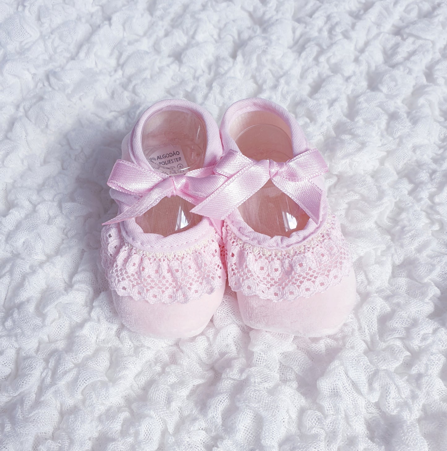 Baby Girls Ribbon Bow Lace Trim Booties