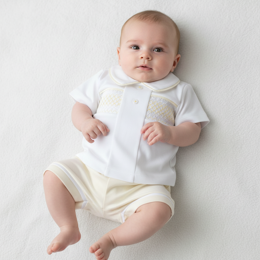 Baby Boys Spanish Smocked Shorts Set Blue Mint Lemon