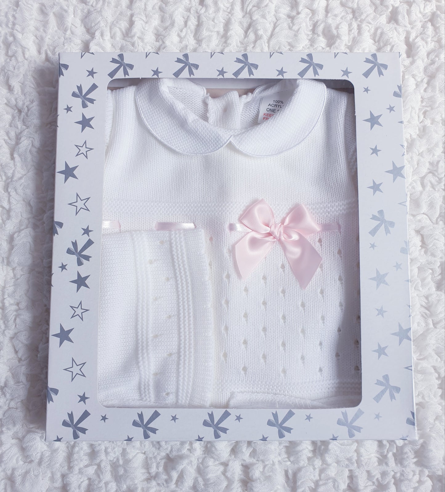 Baby Girls White Spanish Knitted 3 Piece Jam Pants Set