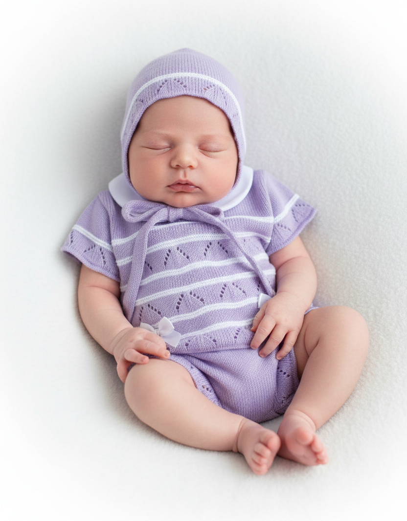 Baby Girls Lilac Spanish Knitted 3 Piece Jam Pants Set