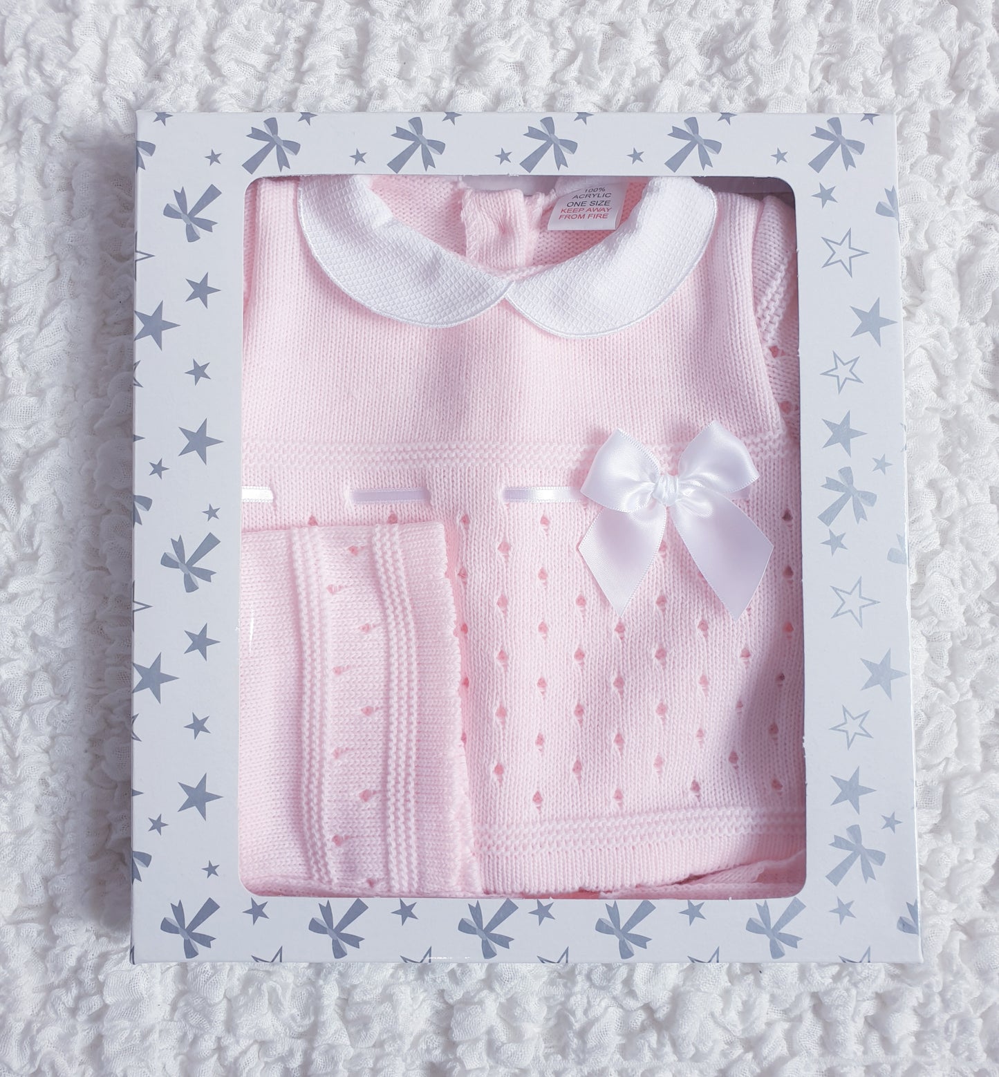 Baby Girls Pink Spanish Knitted 3 Piece Jam Pants Set
