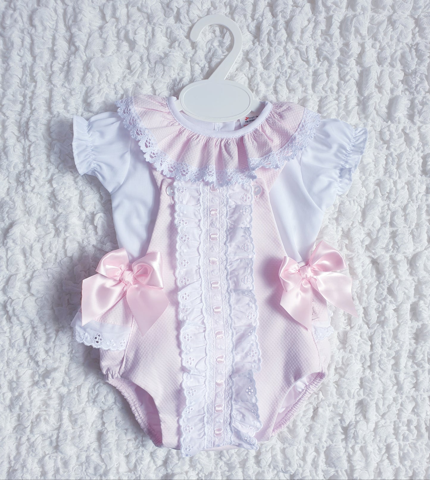 Baby Girls Pink Spanish Double Bow Romper