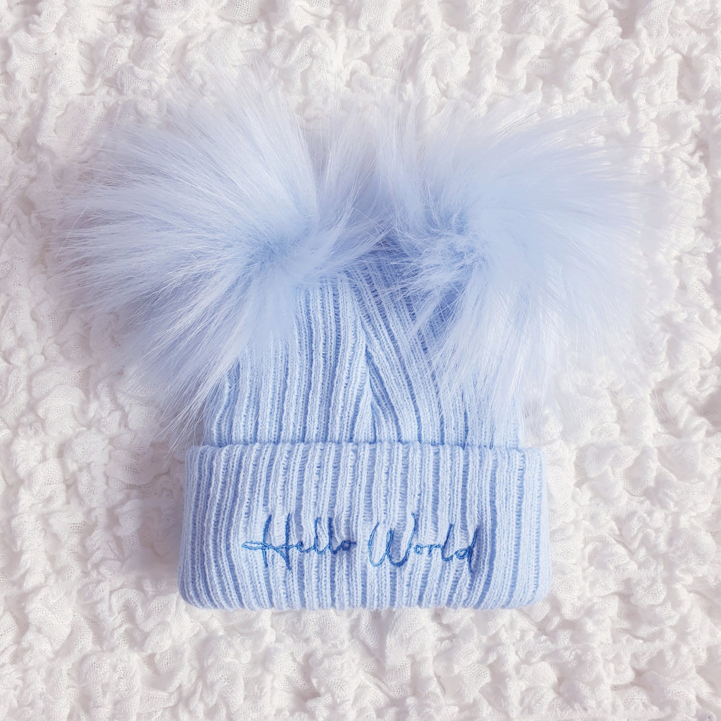 Hello World Double Pom Pom Newborn Baby Hat