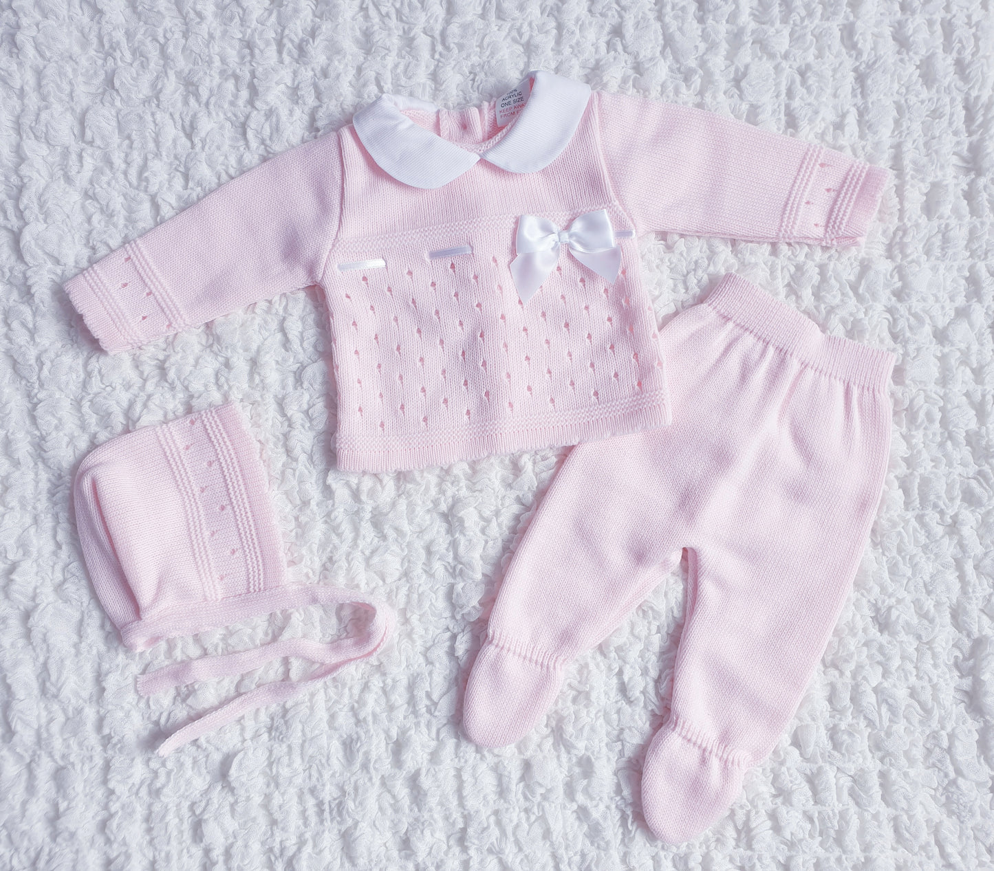Baby Girls Pink Spanish Knitted 3 Piece Box Set