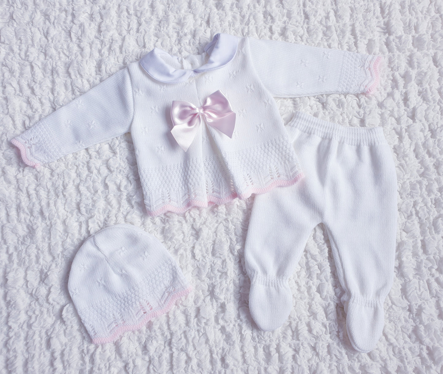 Baby Girls White Spanish Knitted 3 Piece Box Set