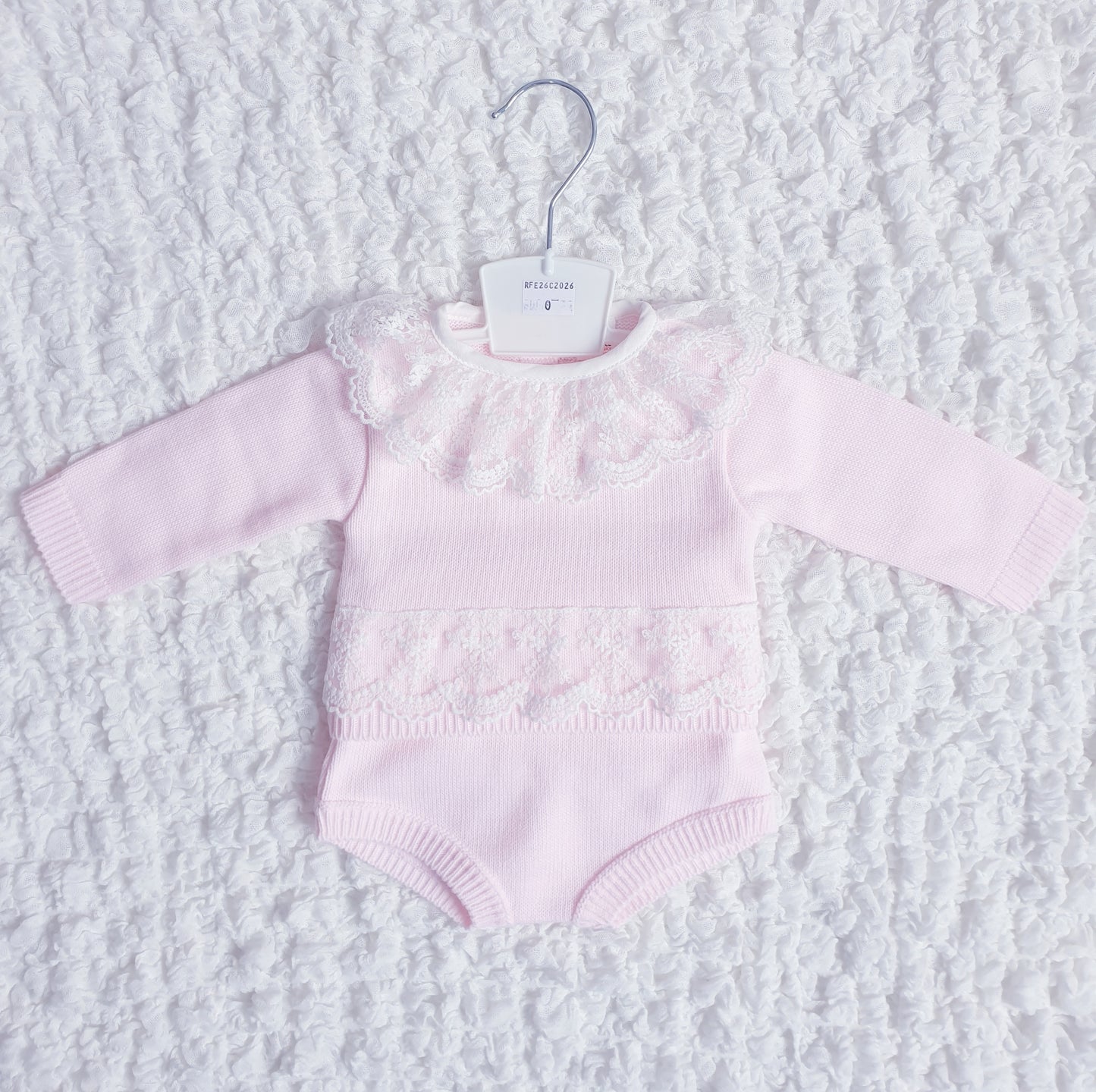 Baby Girls Pink Knitted Lace Jam Pants Set