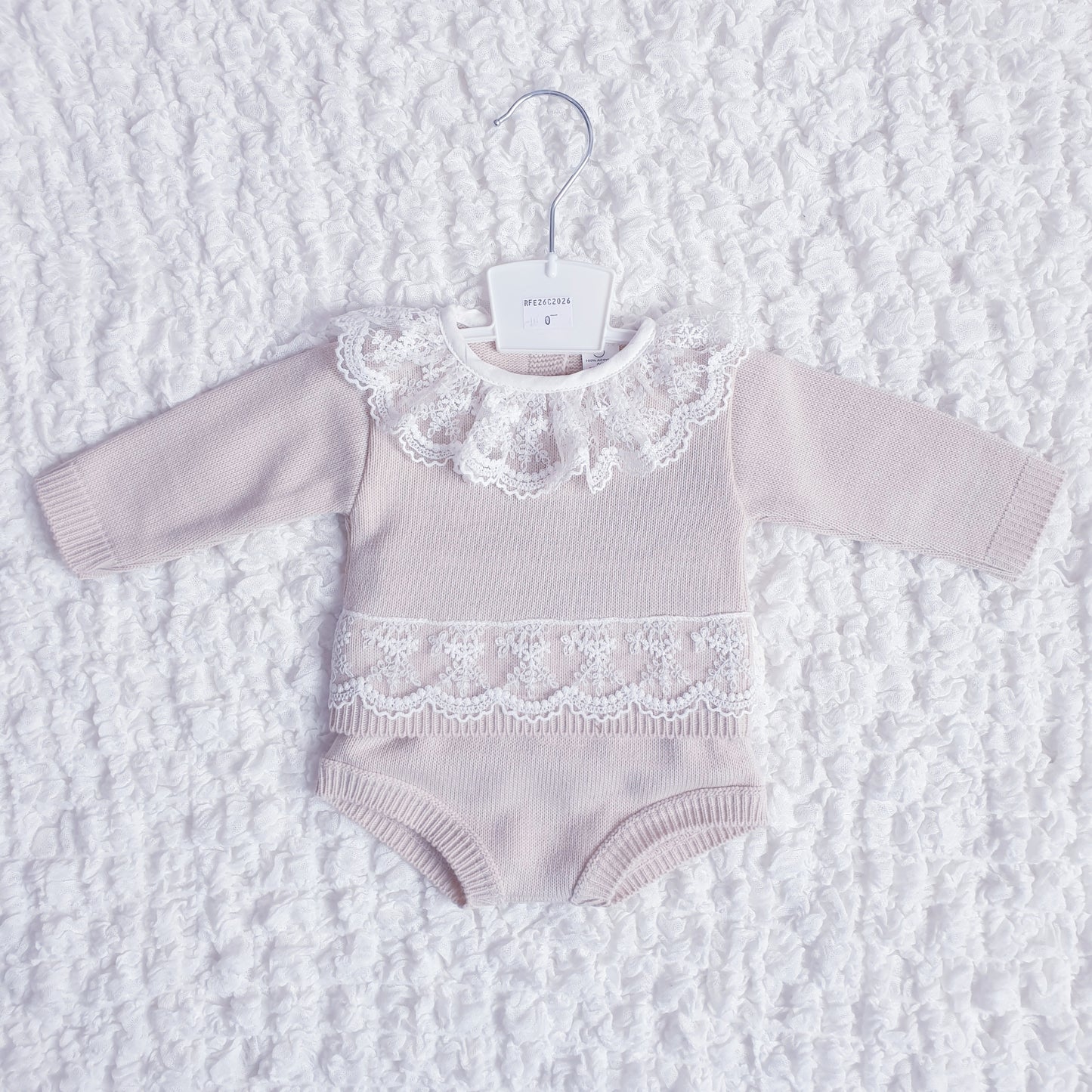 Baby Girls Beige Knitted Lace Jam Pants Set