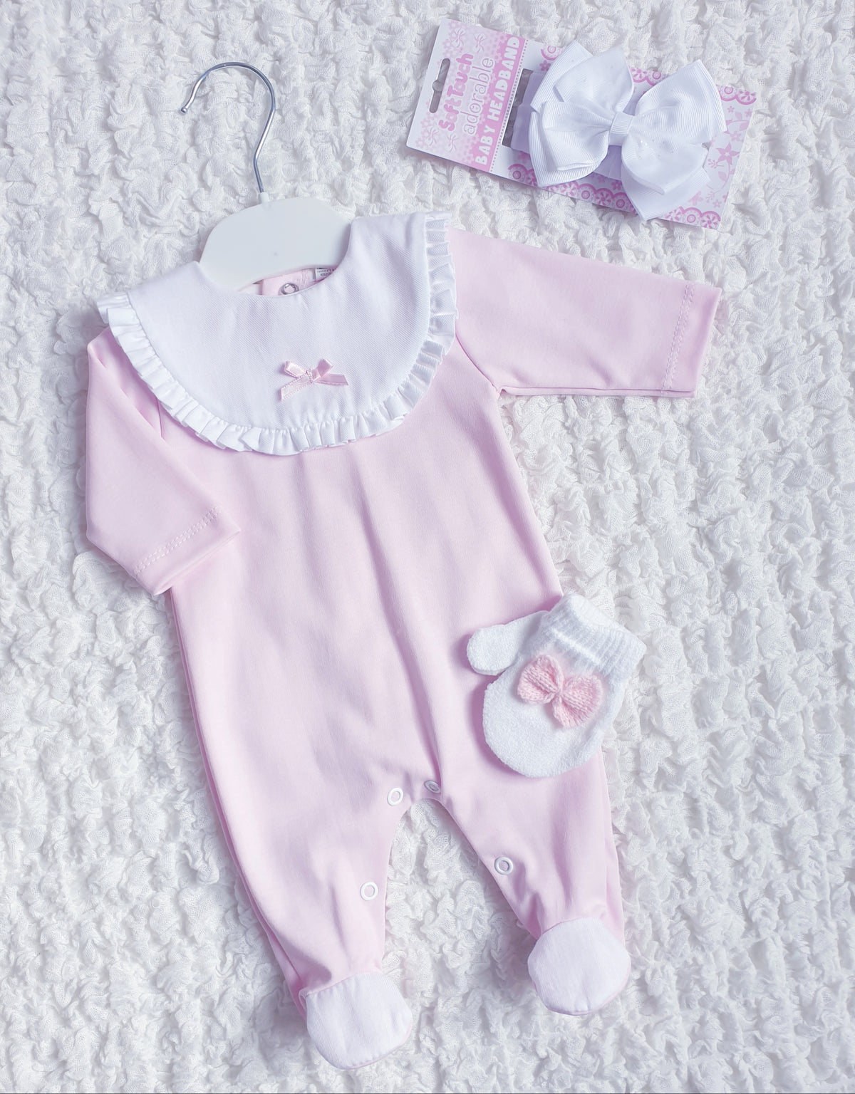 Baby Girls Pink Frill Bib Collar Babygrow