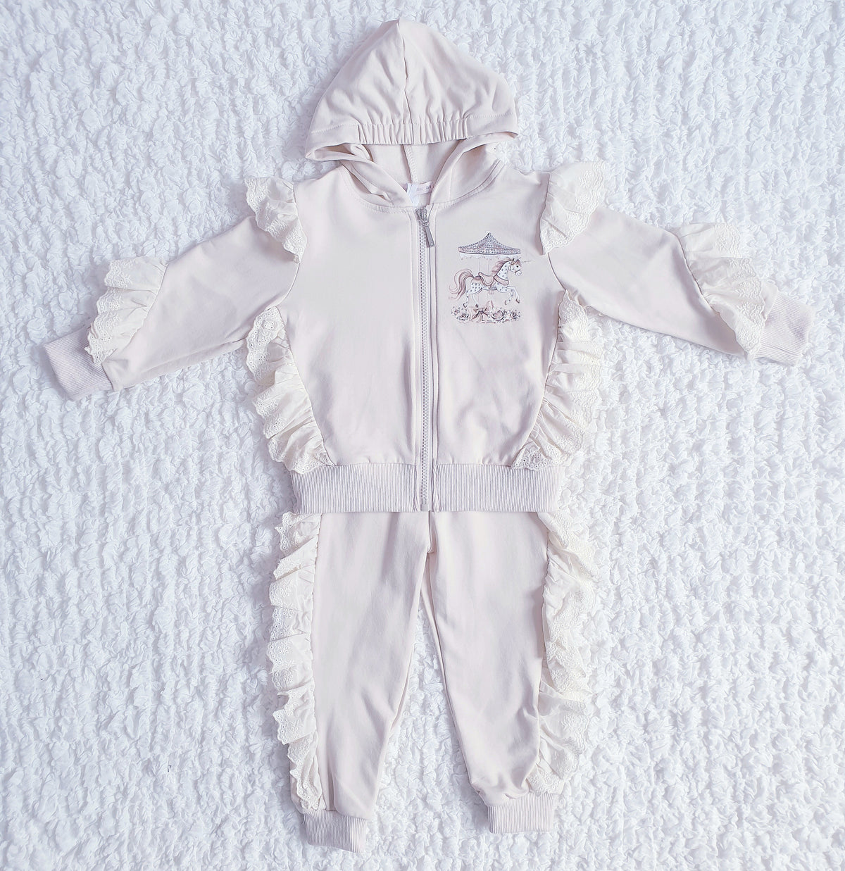 Girls Cream Carousel Ruffle Lounge Set
