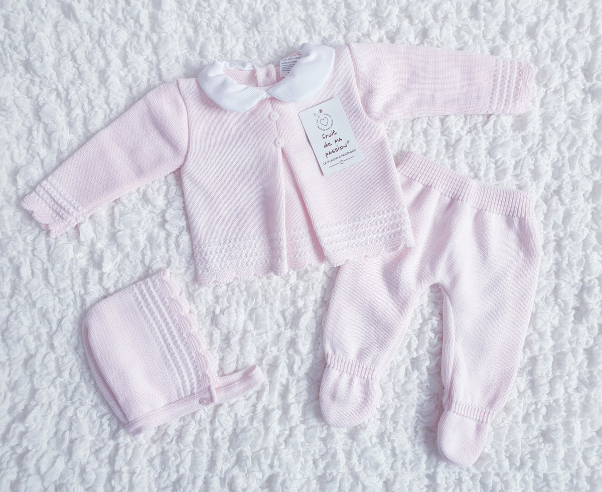 Baby Girls Pink Spanish Knitted 3 Piece Box Set