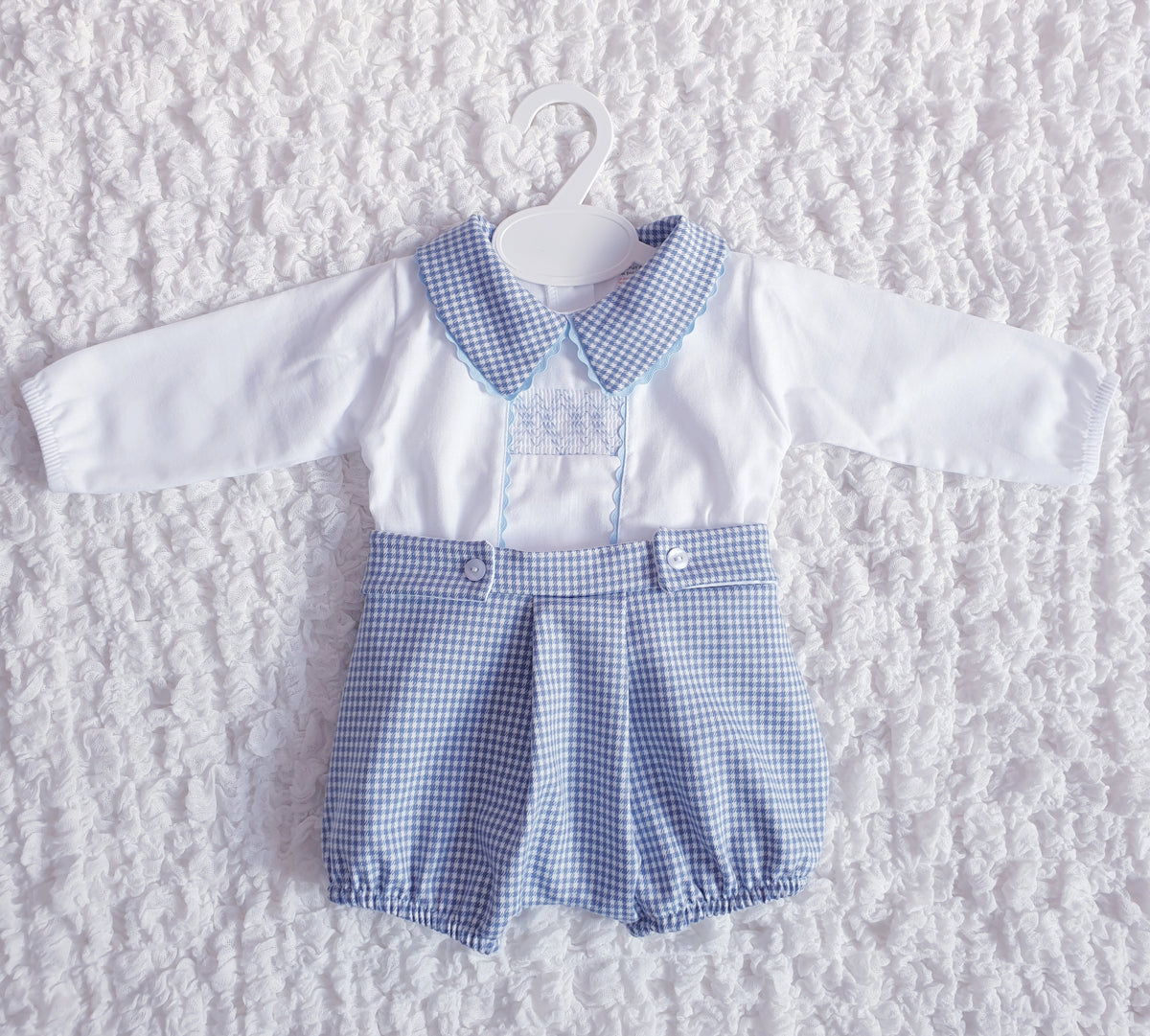 Baby Boys Blue Spanish Houndstooth Smocked Outfit