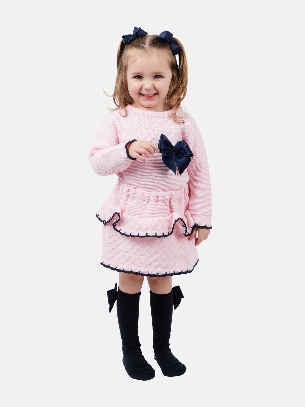 Girls Spanish Pink/Navy Knitted Skirt Set