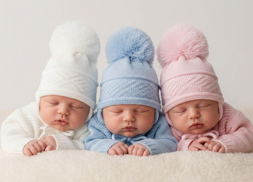 Baby Pom Pom Hat Pink Blue White