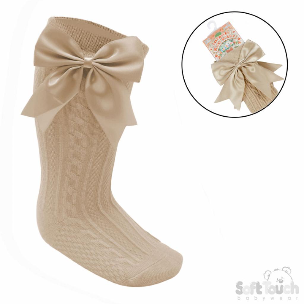 Baby Girls Knee High Bow Socks White/Cream/Beige/Pink 0-24M