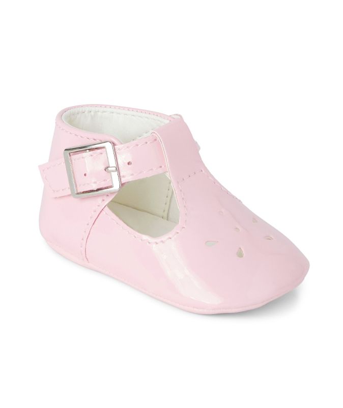 Baby Patent Soft Sole T Bar Shoes Pink White Blue