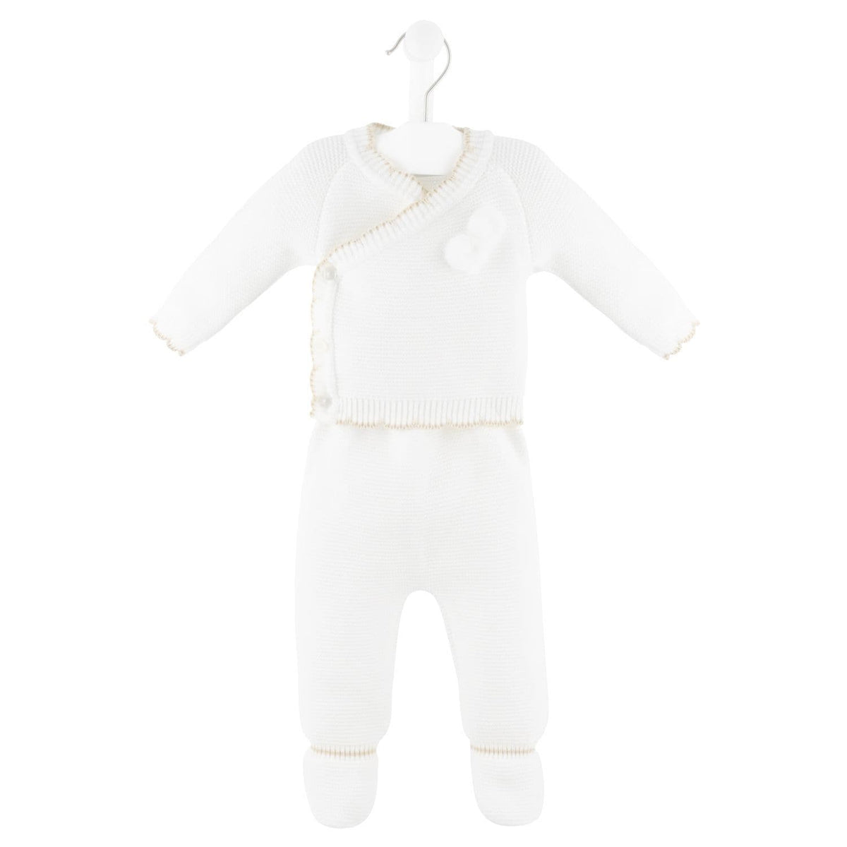 Baby White Knitted Pom Pom Wrap Cardigan & Leggings