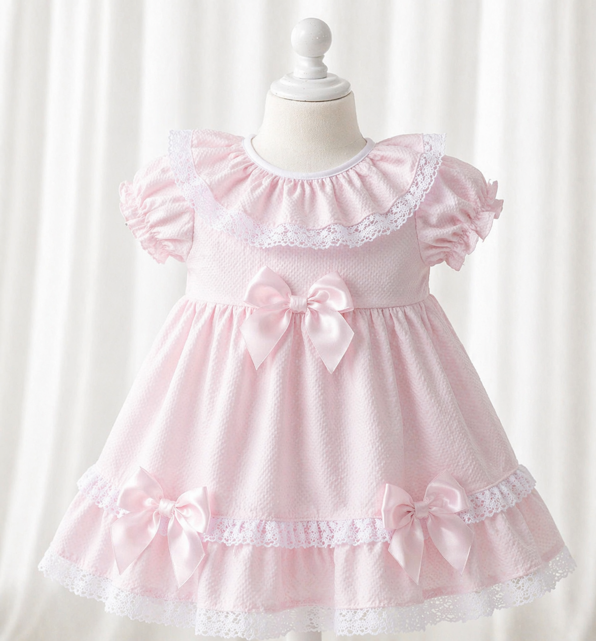 Baby Girls Spanish Ribbon Bow Dress Pink Blue
