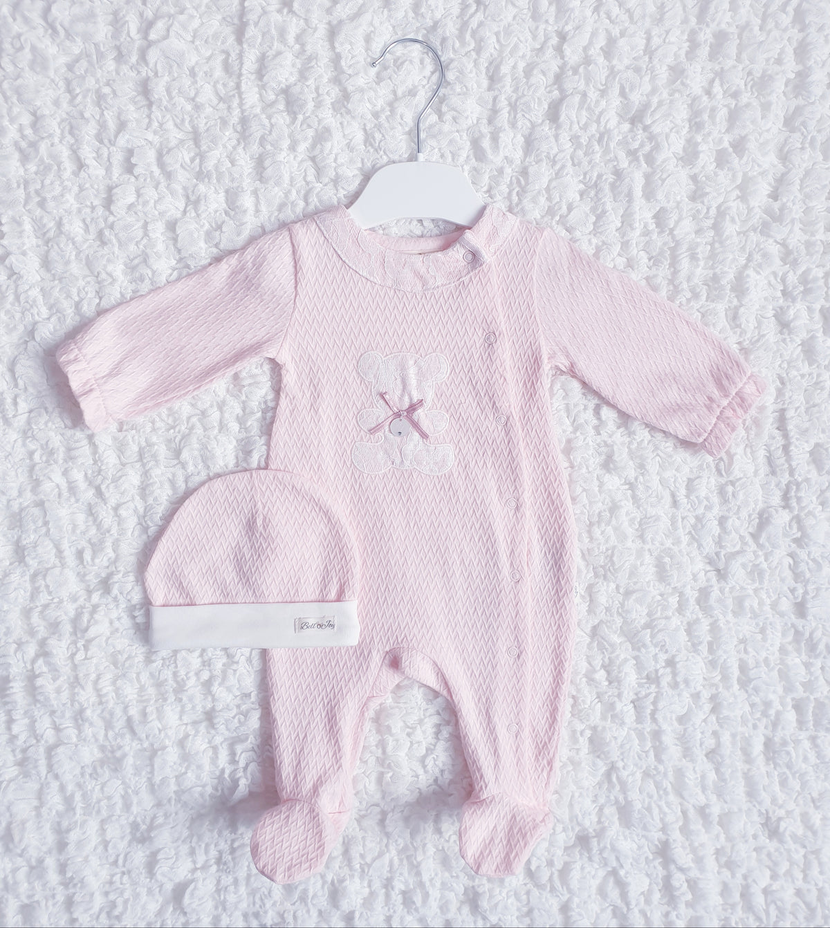 Baby Girls Pink Lace Teddy Babygrow & Hat