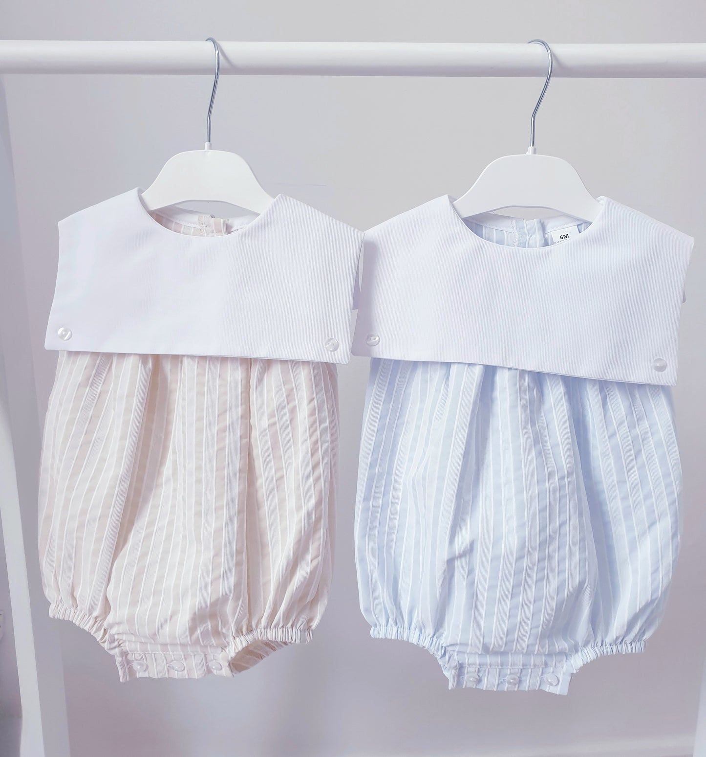 Baby Boys Striped Square Bib Romper