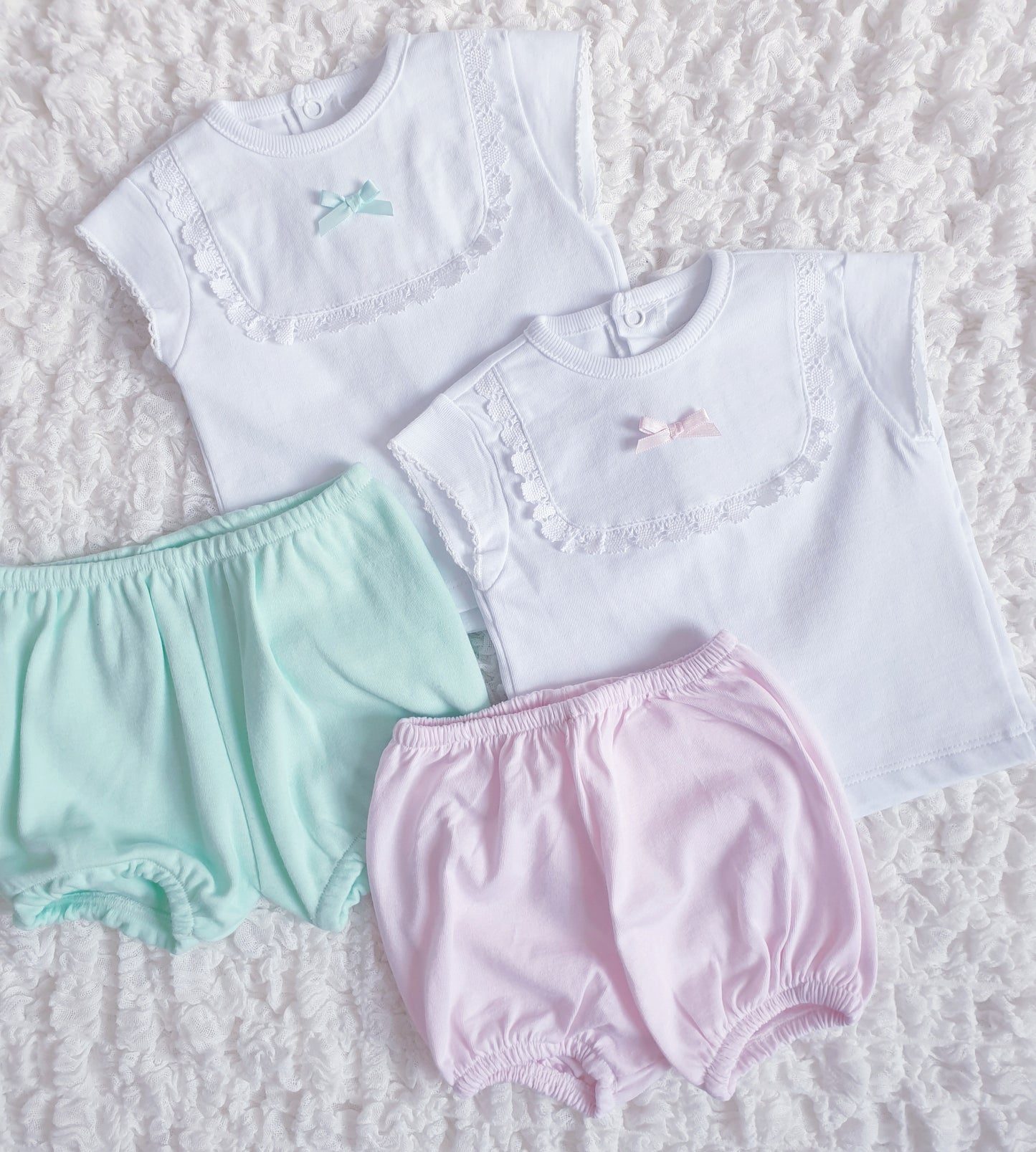 Baby Girls Spanish 2 Piece Shorts Set Mint/Pink