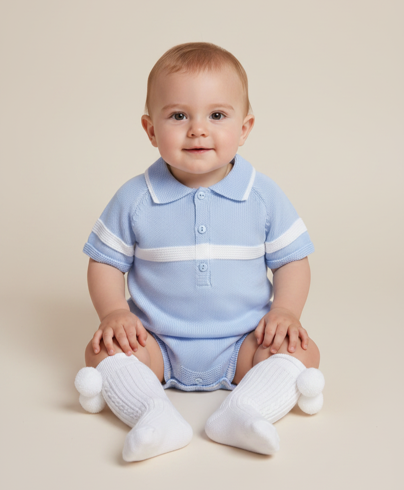 Baby Boys Blue Spanish Knitted Romper