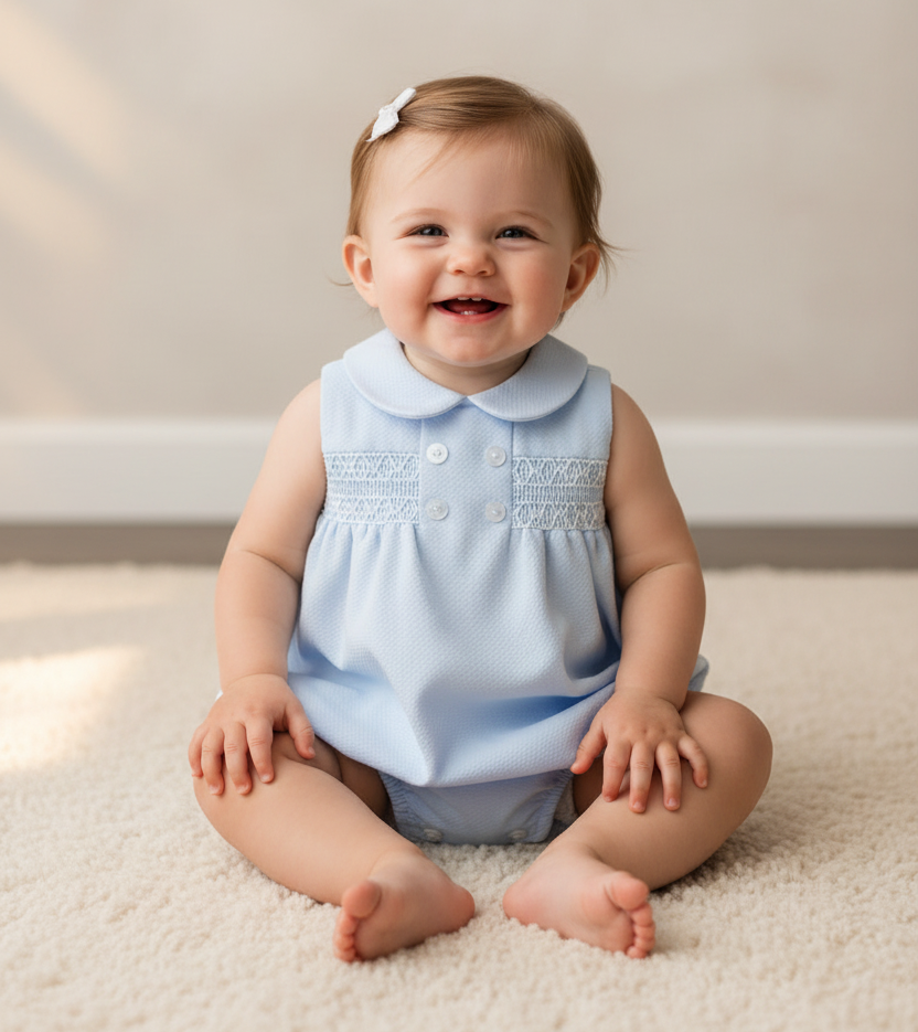 Baby Girls Smocked Romper Pink White Lemon Blue