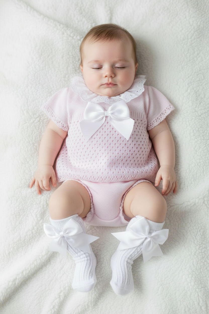 Baby Girls Spanish Knitted Jam Set Pink Cream