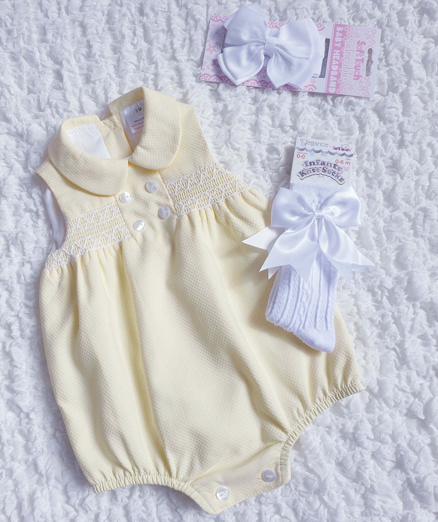 Baby Girls Smocked Romper Pink White Lemon Blue