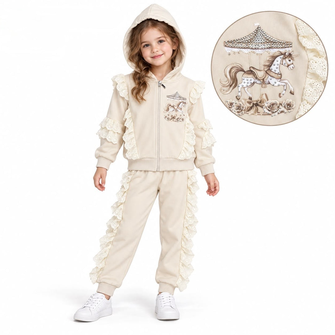 Girls Cream Carousel Ruffle Lounge Set